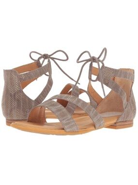 Born Casma Size 10 Women Ankle Tie Sandals Embossed Snake Leather Taupe Gray